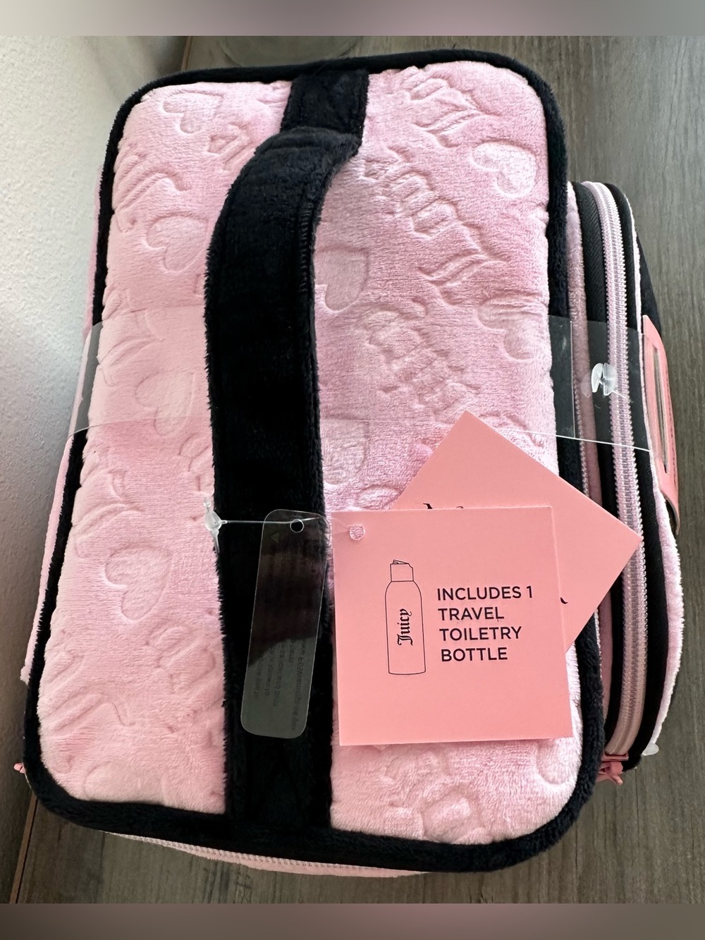 Juicy Couture Cosmetic 2 pieces Case with Embroidered Logo Black and Pink New - Picture 3 of 6